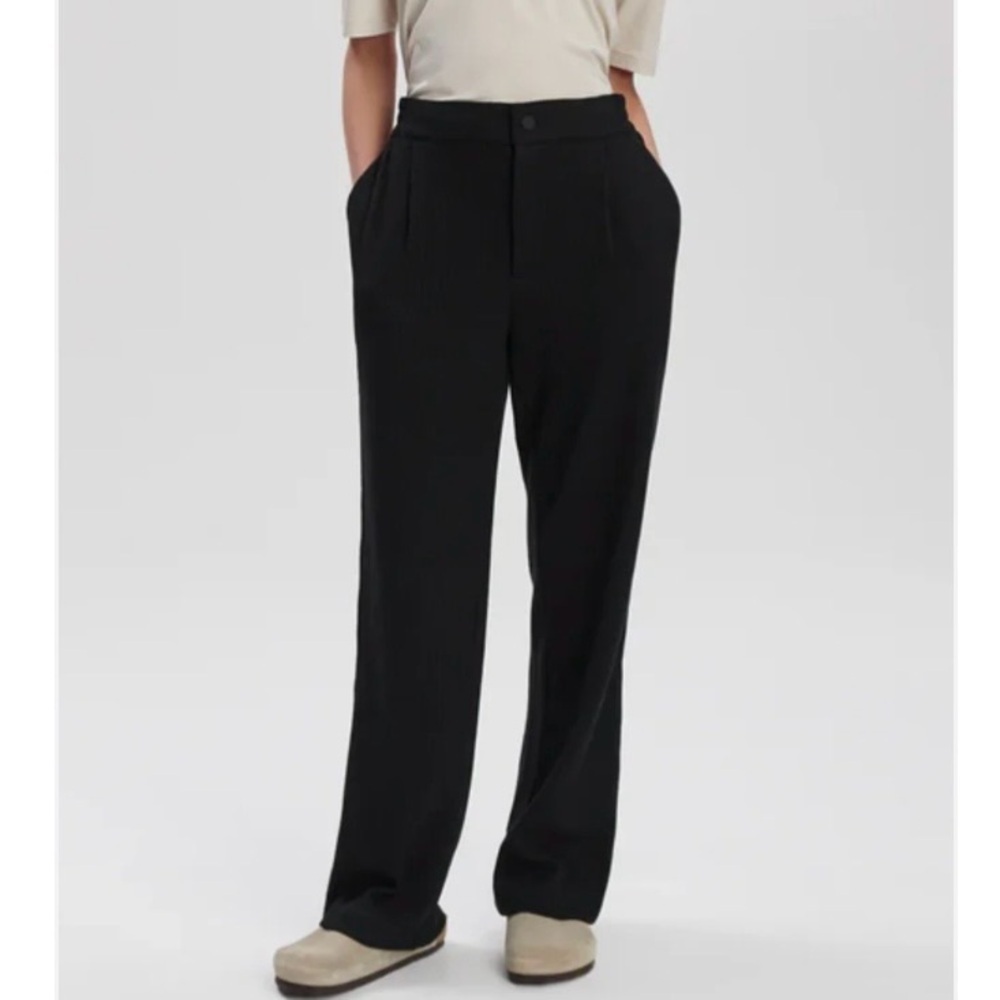 Varley Aberdeen Straight Leg Pleated Cord Sweat Pant Black Size S Relaxed Luxe
